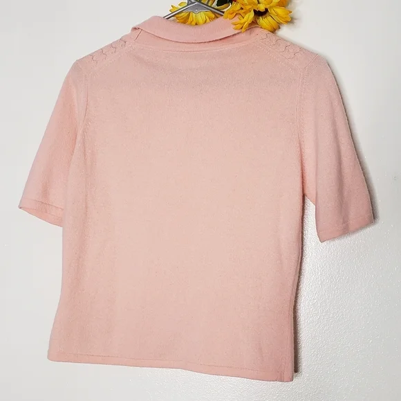 100%Pure Cashmere Light Pink Crop Top Sweater Turtleneck Textured Spring Luxury